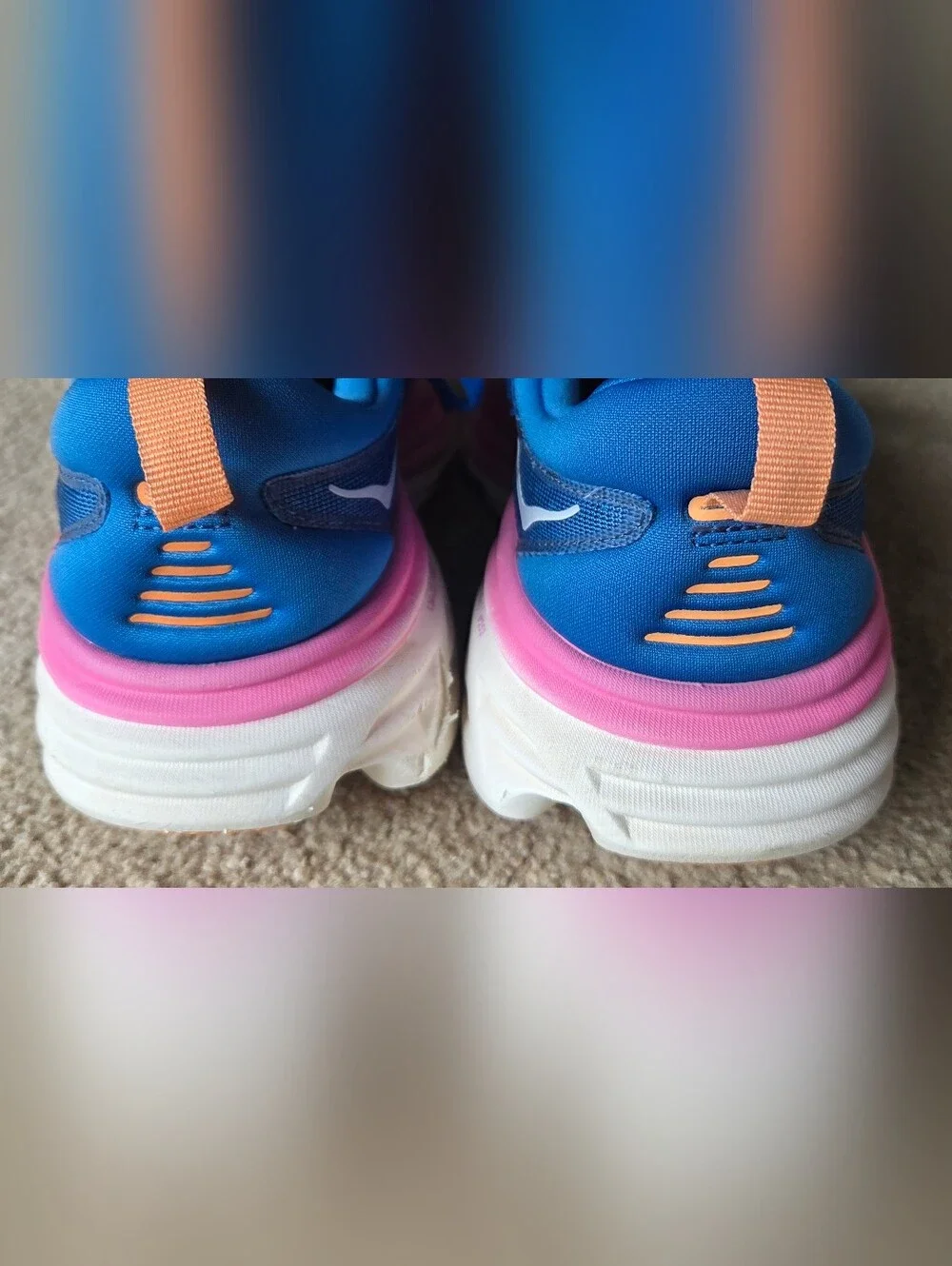 Hoka One One Bondi 8 Shoes Womens 9B Blue Pink Cushioned Road Running Sneakers